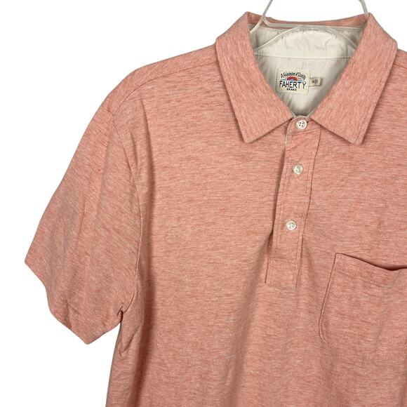 Faherty Heathered Pink Short Sleeve Collared Button Down Men's Polo M - Picture 3 of 5